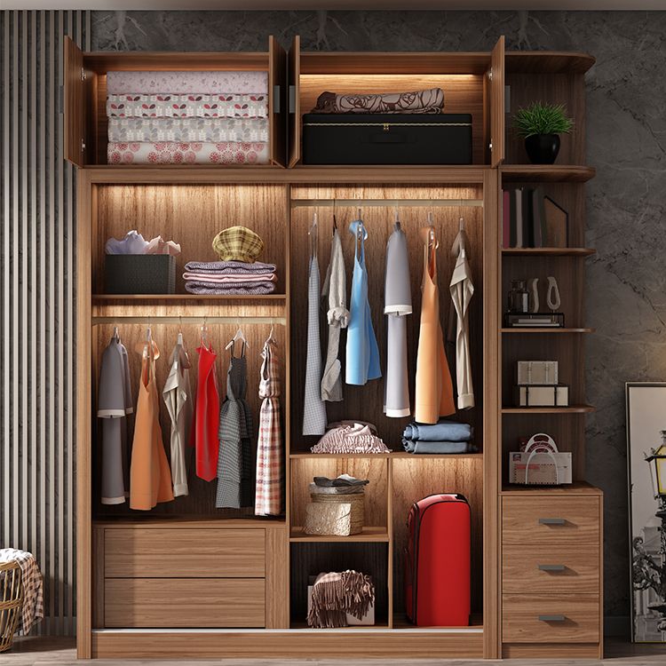 Brown Wardrobe Closet Engineered Wood Storage Cabinet for Bedroom