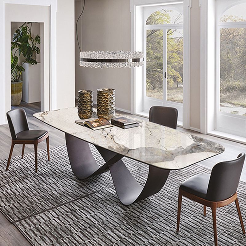 Stone Top Dining Table Industrial Rectangle Table with Pedestal Base