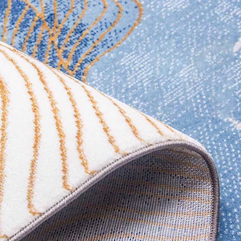 Blue Modern Area Rug Abstract Pattern Polyester Area Carpet Easy Care Washable Rug for Home Decor