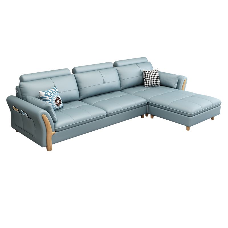 Flared Arm Sectional with Adjustable Headrest and Pocket Storage for Living Room