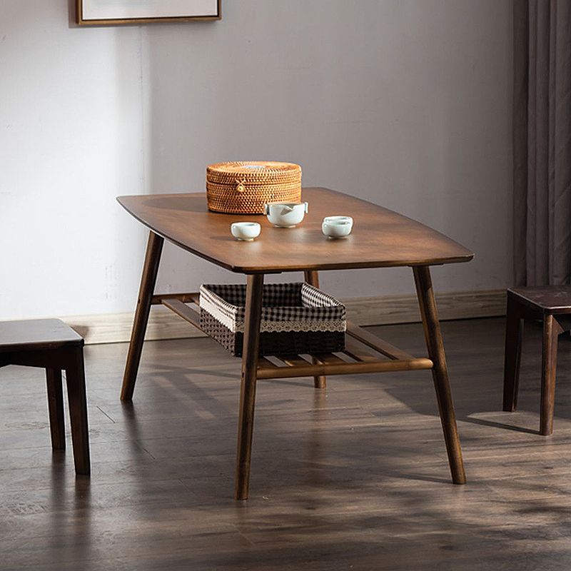 4 Legs 1 Single Coffee Table with Wood Accents Modern Rectangular Cocktail Table