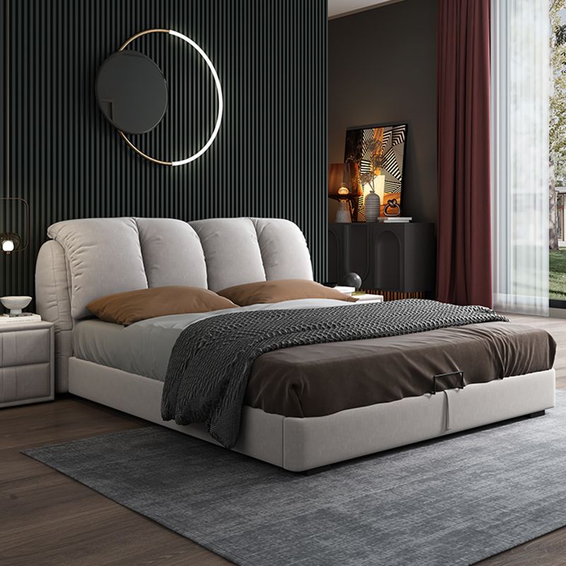 Scandinavian Wood Panel Bed with Faux Leather Rectangular Headboard