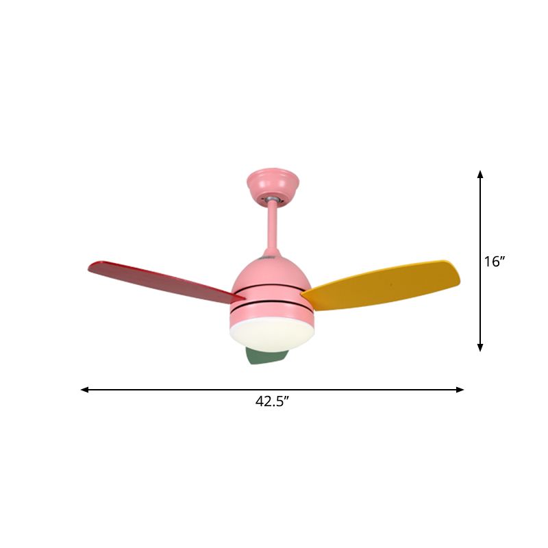 42.5" Wide Dome LED Pendant Fan Light Nordic Acrylic Bedroom Semi Mount Lighting, 3 Blades