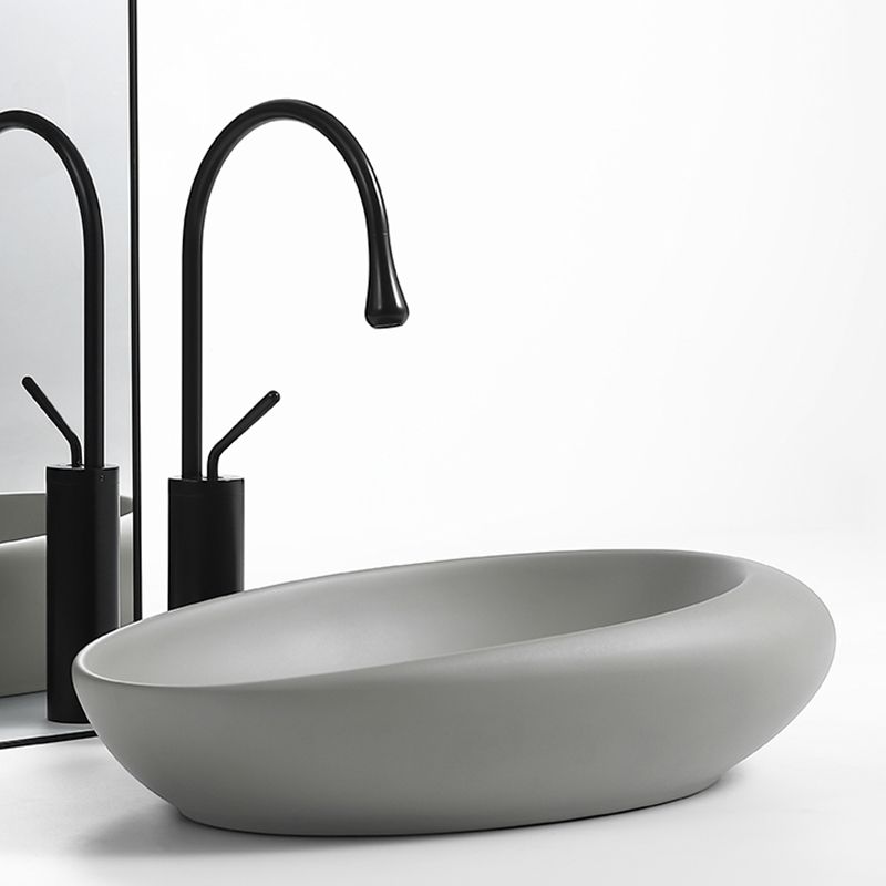Modern Vessel Bathroom Sink Oval Porcelain with Pop-Up Drain Wash Stand
