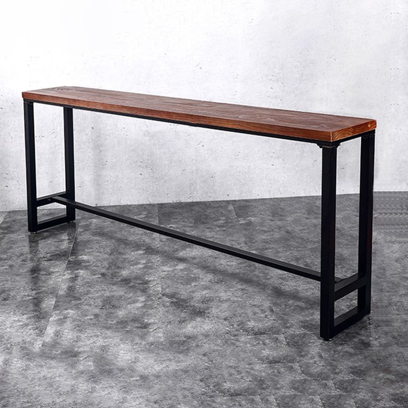 Industrial Bar Height Table Solid Wood Top Bistro Table with Trestle Base