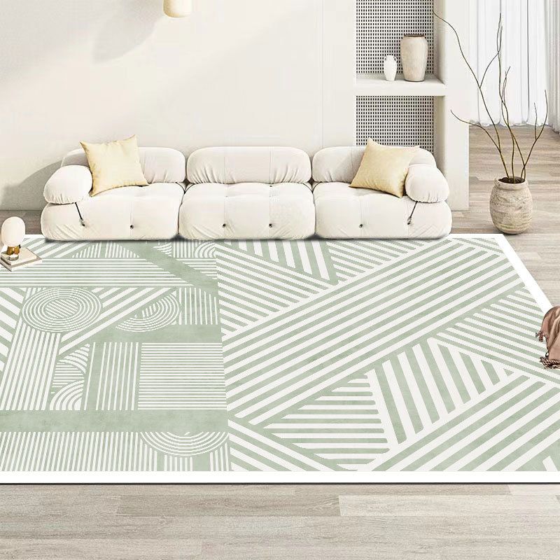 Simple Striped Rug Polyester Green Rug Tear Resistant Rug for Living Room