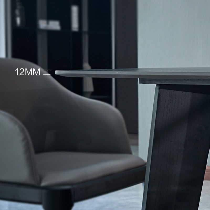 Stone Top Dining Table Contemporary Rectangle Table with 4 Legs in Black