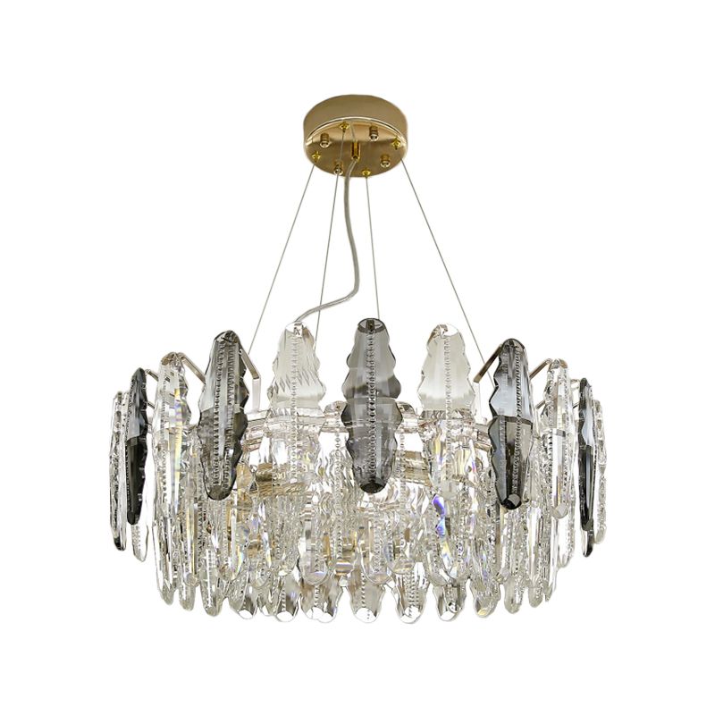 Modernist 2 Tiers Suspension Lighting 6 Heads Clear and Smoke Gray Crystal Chandelier Light