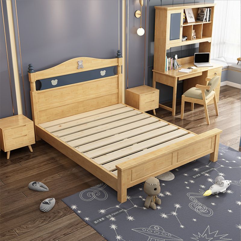 Scandinavian Solid Wood Mattress Included with Headboard Camelback Panel Bed Frame