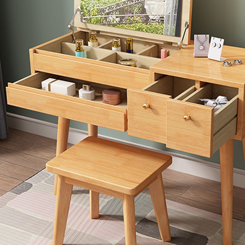 Modern Bedroom Dressing Table Solid Wood Flip-Top Make-up Vanity