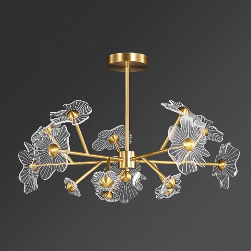 Flower Shape Chandelier Lamp Modern Multi Light LED Hanging Light with Brass for Bedroom