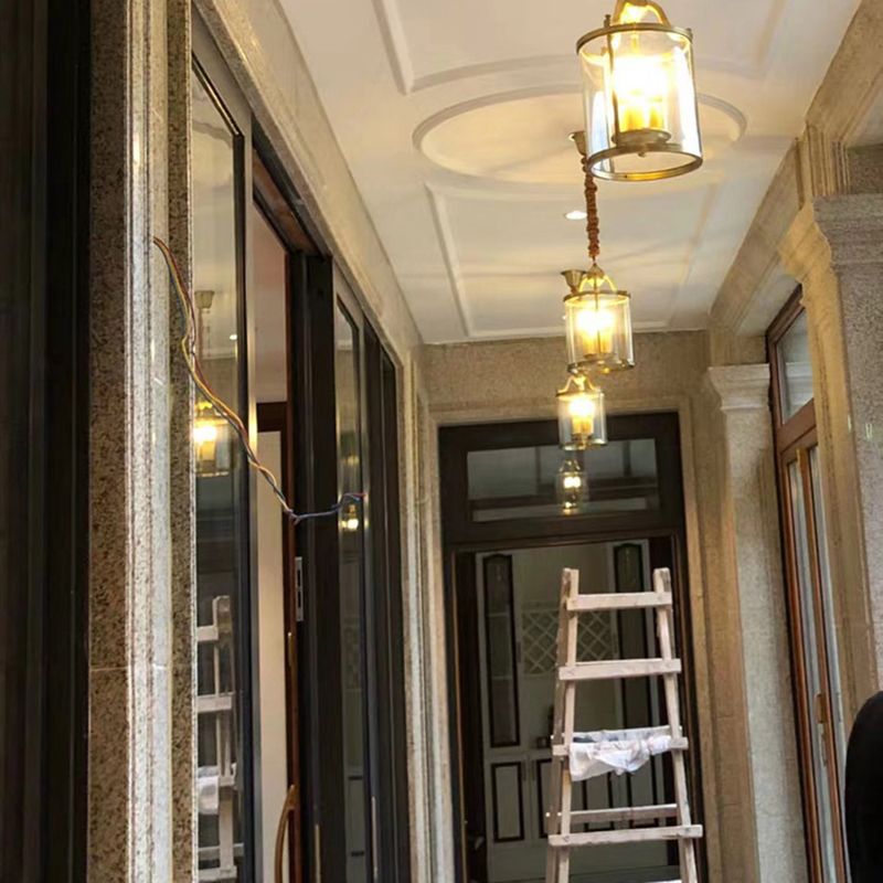 Cylinder Chandelier Light Fixture Traditional Glass Pendant Lighting for Restaurant