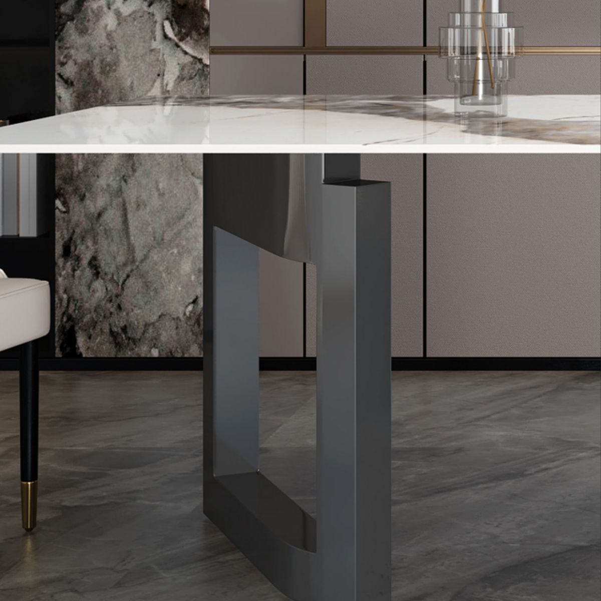 Modern Dining Sintered Stone Table Rectangle Table with Metal Legs for Home