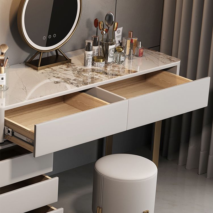 Glam Slate Mirrored Makeup Vanity Set in Gray with 5 Drawers