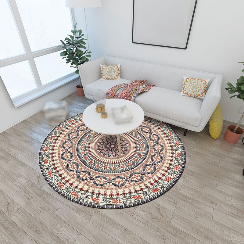 Morocco Red Area Rug Tribal Print Polyester Area Carpet Non-Slip Rug for Living Room