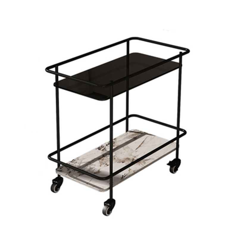 Contemporary Rectangular Glass Top End Table with Slate Shelve