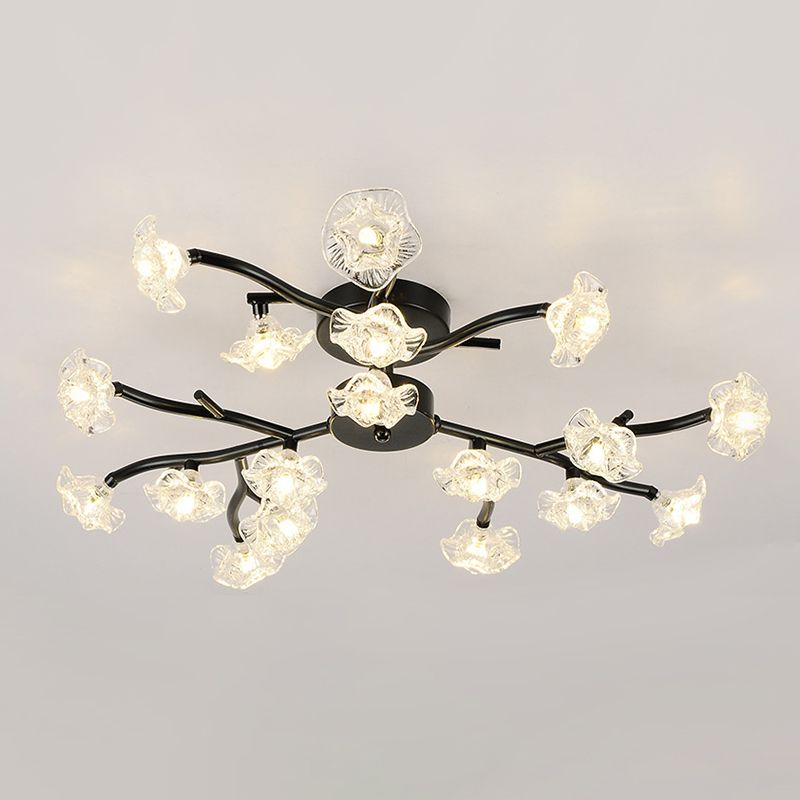 Lumière de plafond de branche moderne avec métal fleuri semi-luxueuse Lumière en noir pour le salon