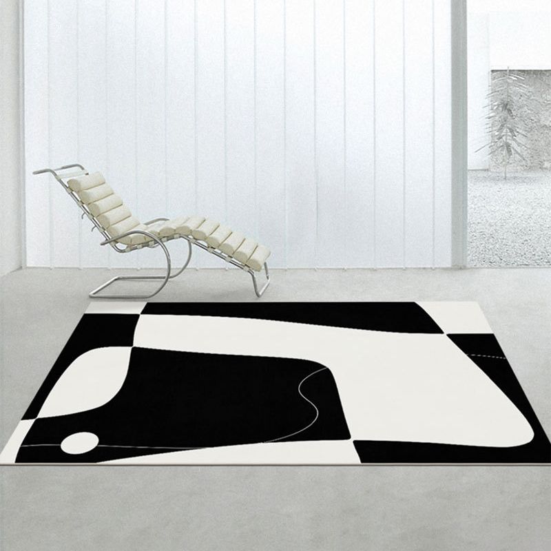 Black Modern Rug Polyester Abstract Print Rug Non-Slip Backing Rug for Home Decor