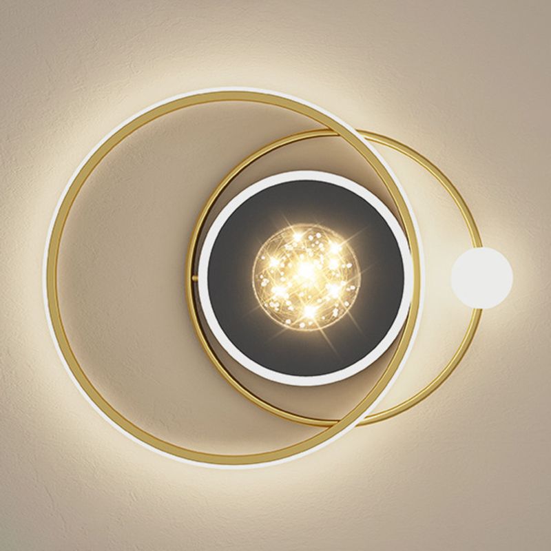 1-Light Black Gold Flush Mount Metal LED Minimalism Ceiling Light Fixture for Bedroom