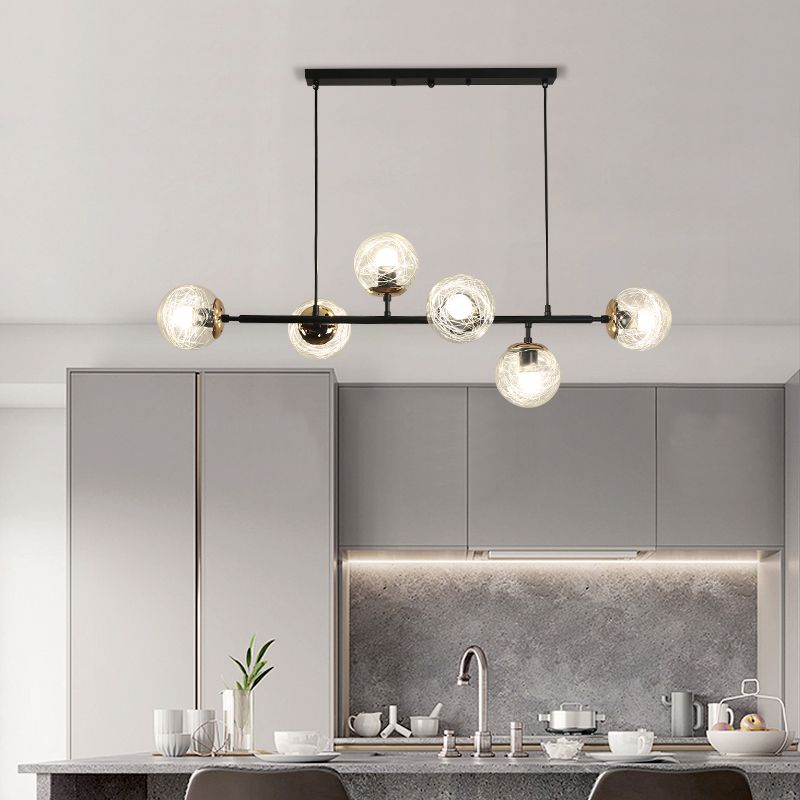 6-Light Sphere Island Lights Contemporary Metal Island Chandelier with Glass Shade