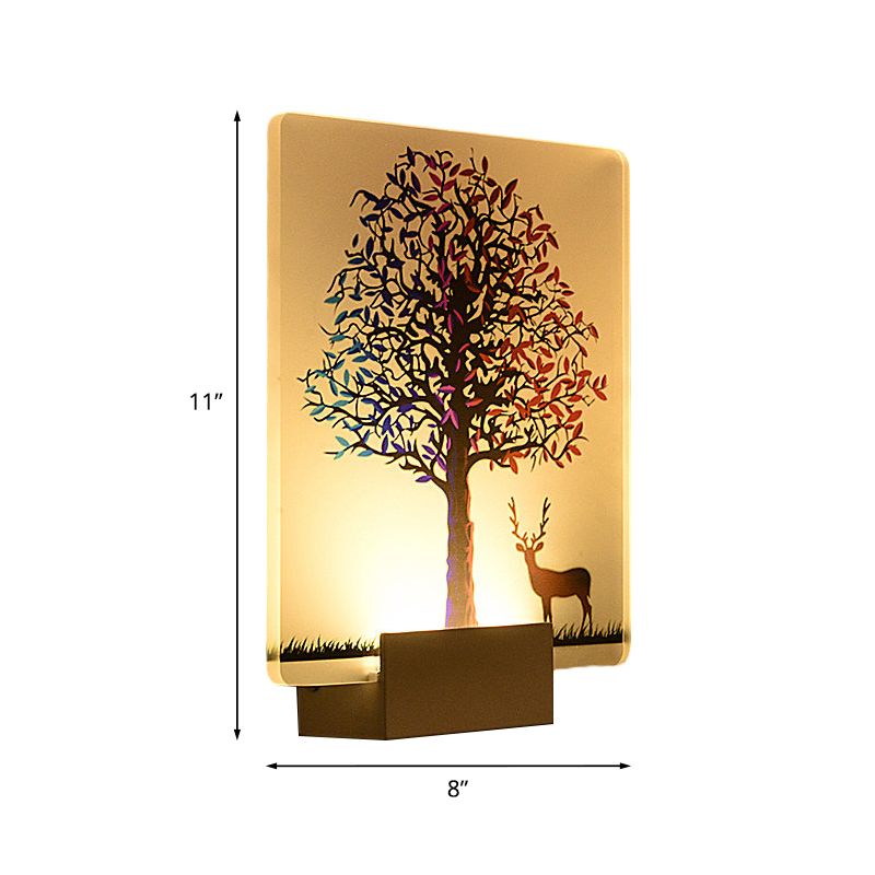 Nordic Elk/Tree Wall Mural Light Acrylic Living Room LED Sconce Light Fixture in White