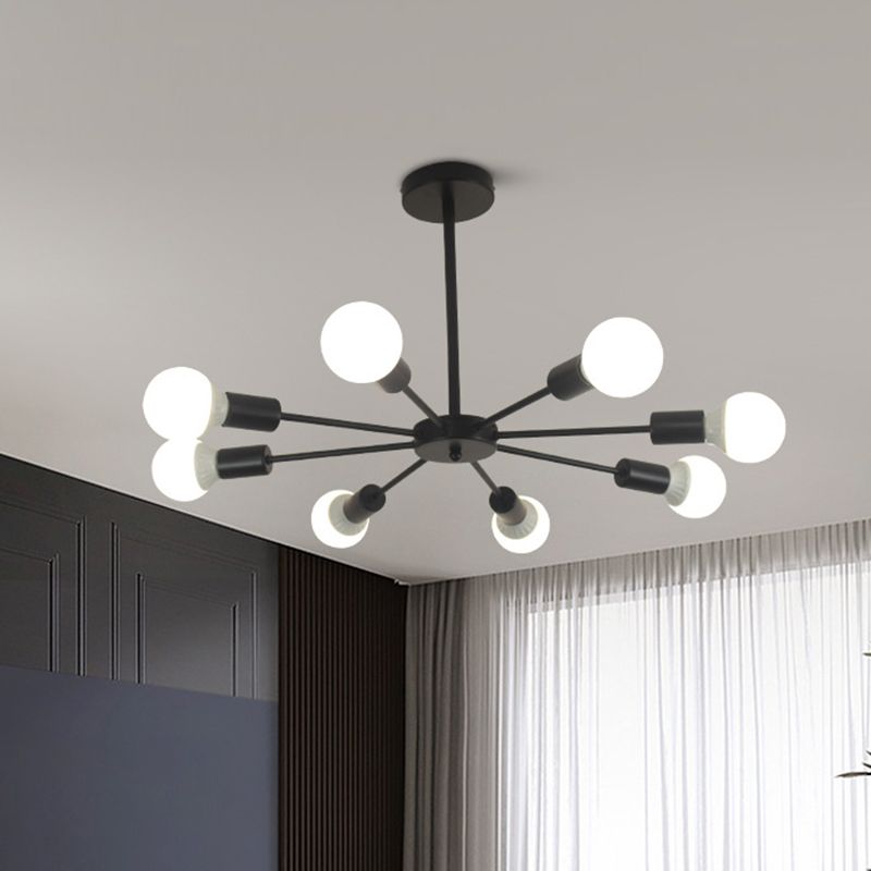 Nordic Style Creative Metal Chandelier 23.6 Inches Wide Burst Shaped Open Bulb Lighting Fixture for Bedroom Living Room