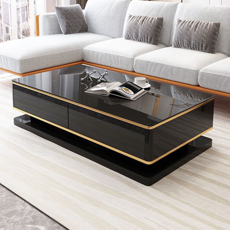 Modern Marble/Glass Block Coffee Table with Drawer Rectangular Cocktail Table