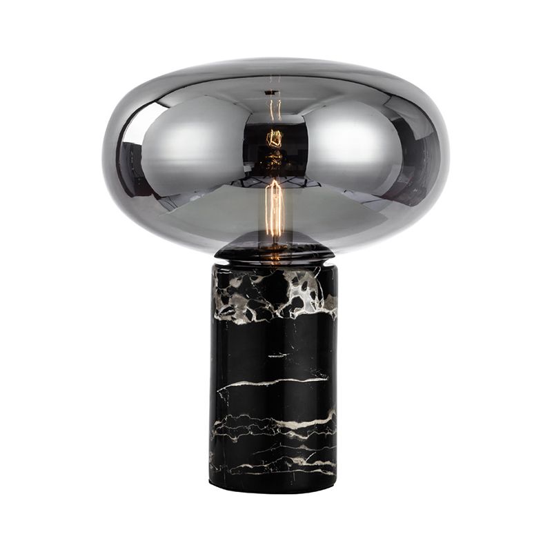 Lampada da tavolo da soggiorno ovale postmoderna in vetro grigio/ambra con 1 lampadina con base cilindrica in marmo nero