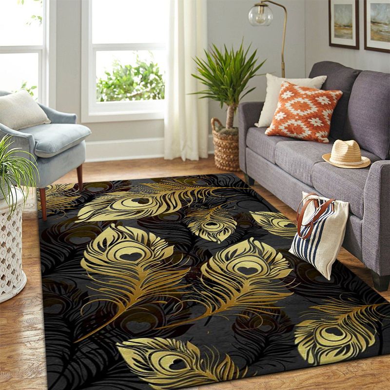 Gold Modern Rug Polyester Feather Rug Stain Resistant Rug for Home Decor