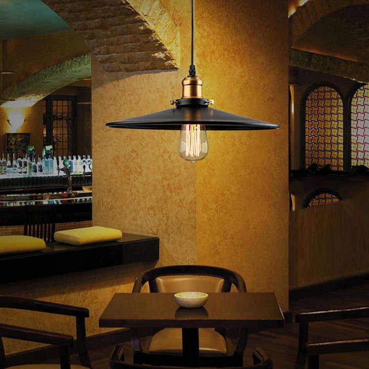 Cono nero a ciondolo singolo luce in stile retrò industriale lampada sospesa per sala da pranzo