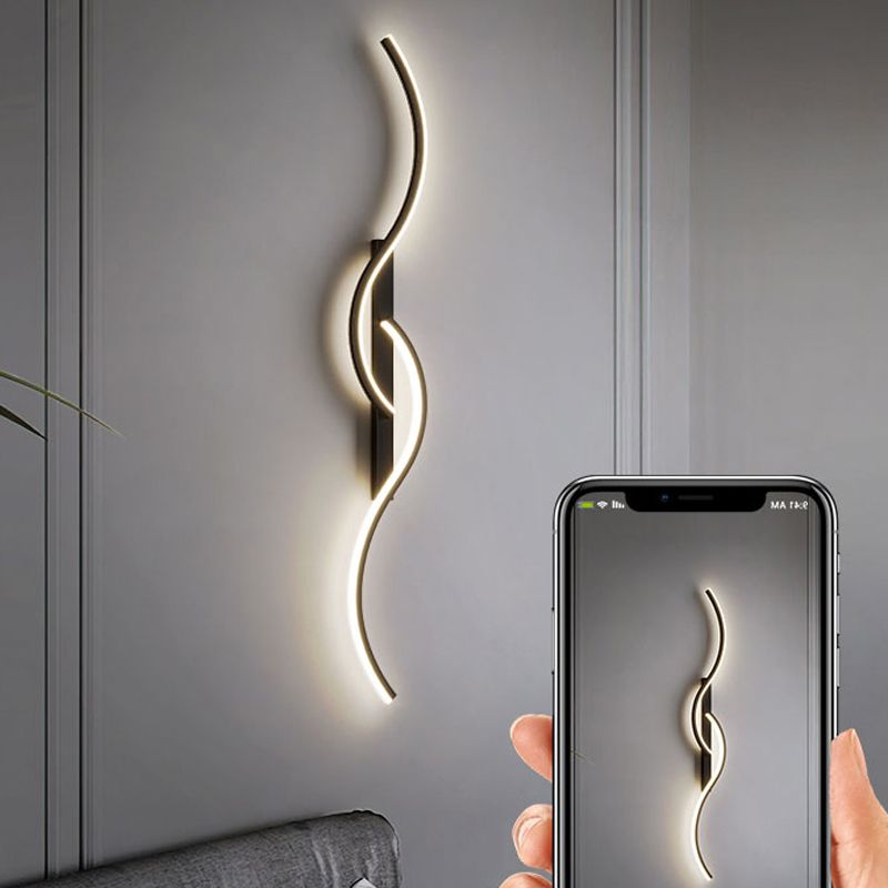 Linear Shape Metal Wall Light Modern Style 2 Lights Wall Light Sconce in Black