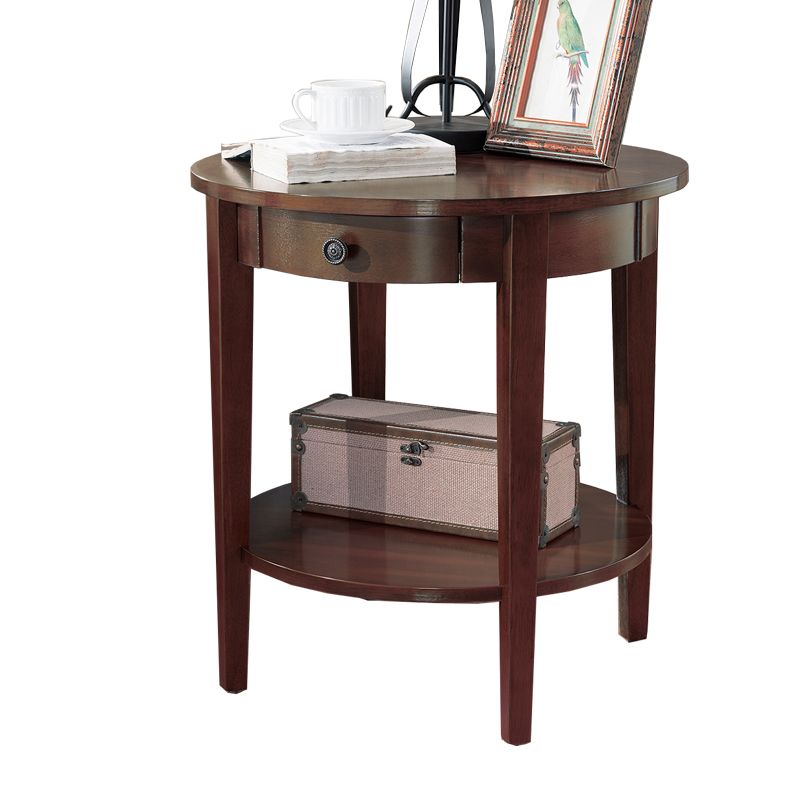 Wood Round Top Side Table 24" Tall 4 Legs End Table with Storage