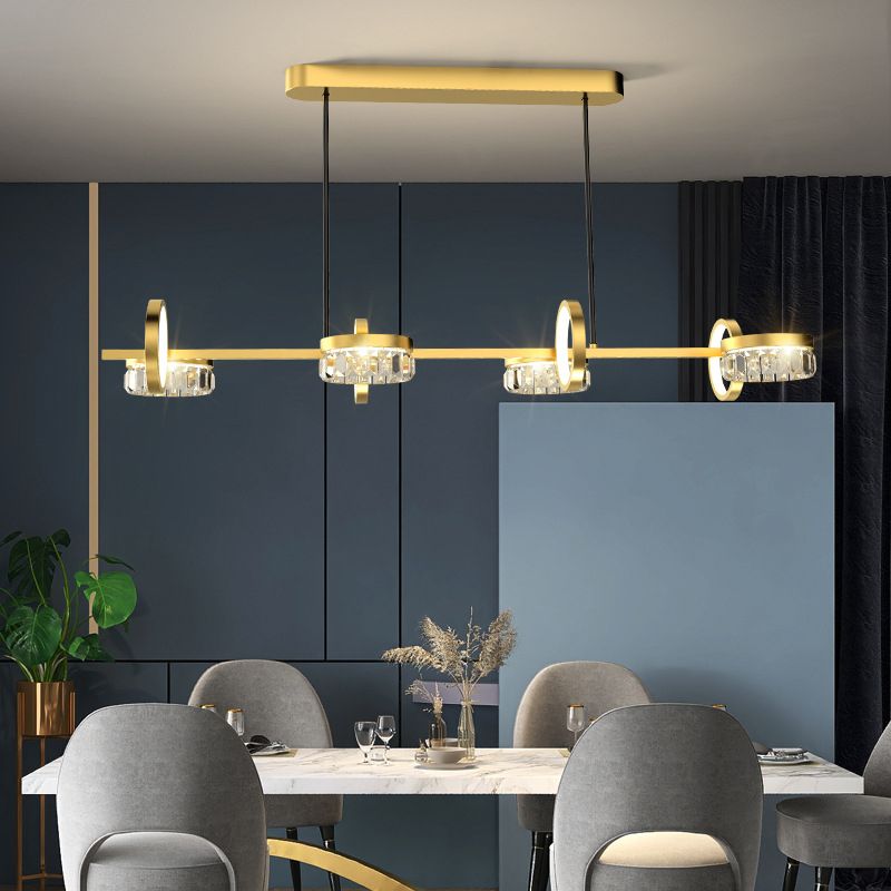 Gold Loops Island Light Postmodern LED Crystal Suspension Light for Dining Room