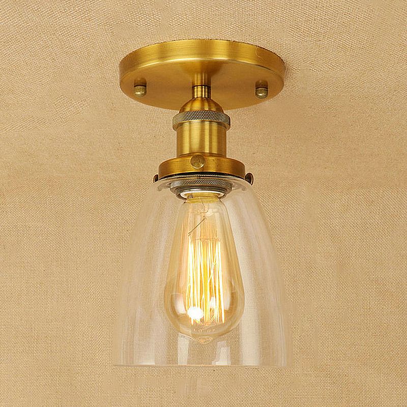 Luminaires de plafond à une ampoule, cône industriel en verre transparent, éclairage semi-encastré en argent/laiton/rouille