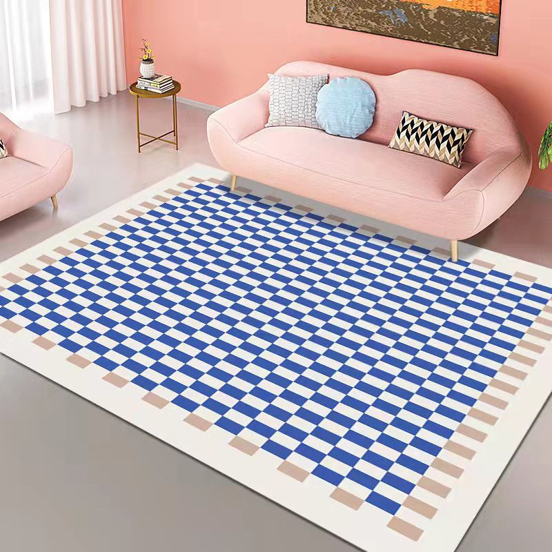 Yellow Grid Pattern Rug Polyester Modern Rug Washable Rug for Living Room