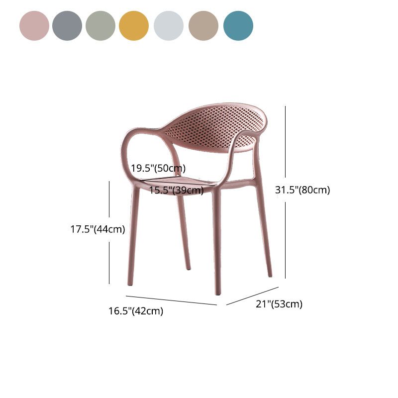 Chaises contemporaines avec bras de salle à manger, chaise latérale en plastique à dossier ouvert pour la cuisine