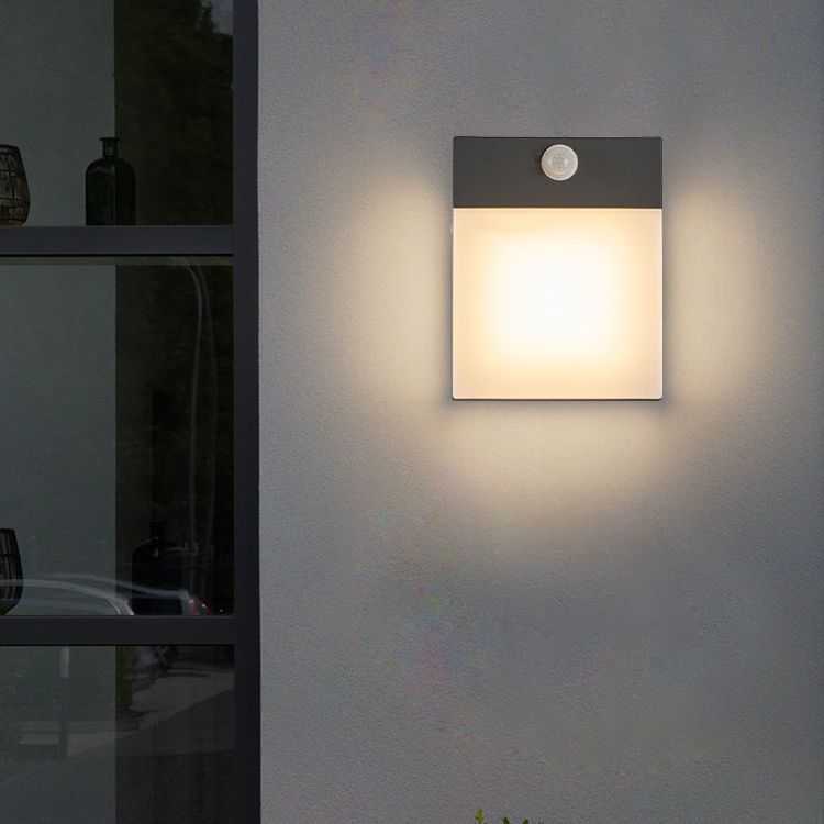 Black Modern Metal Wall Sconce Rectangle Shape Wall Light with Acrylic Shade for Courtyard