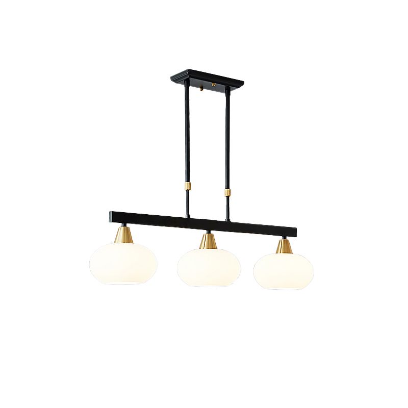 Black Linear Hanging Lamp Minimalism Dining Room Island Light with Oval Opal Glass Shade