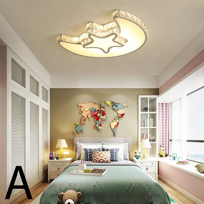 Kids Sky View Flush Ceiling Light Acrylique White Ceiling Mount Light with Clear Crystal for Foyer