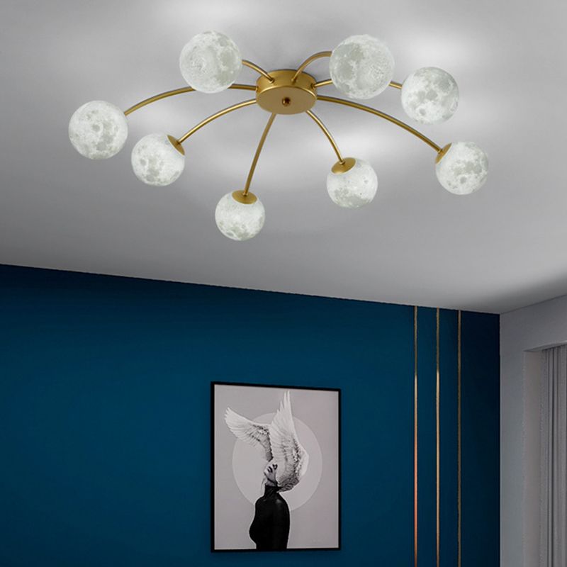 Global Semi Flush Mount Light Modern Metal Bedroom Semi Mount Lighting in Gold