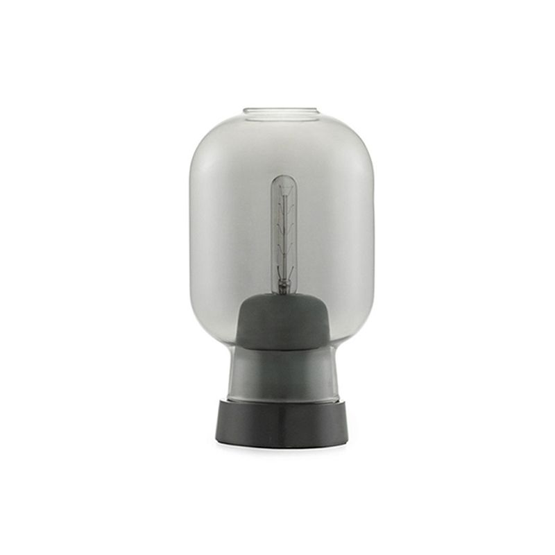 Table de chambre elliptique légère fumée en verre gris 1 tête lampe de nuit moderne en noir