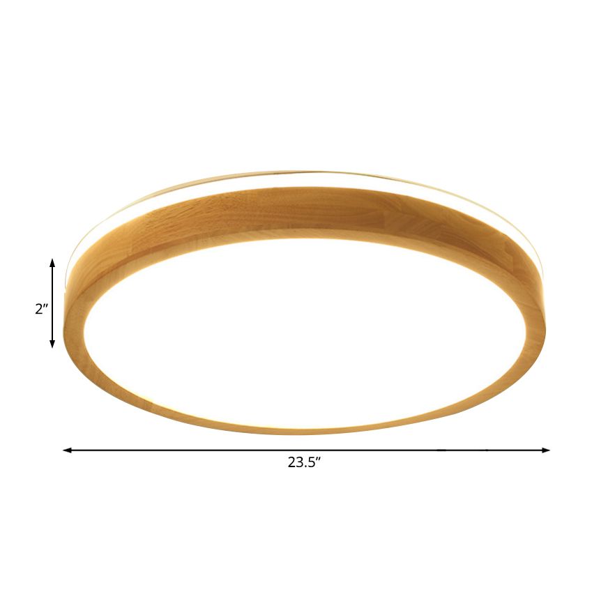 12"/16"/19.5" Wide Round Wood Flush Mount Modernist 1 Light Beige Led Flush Ceiling Light Fixture with Frosted Diffuser in Natural Light