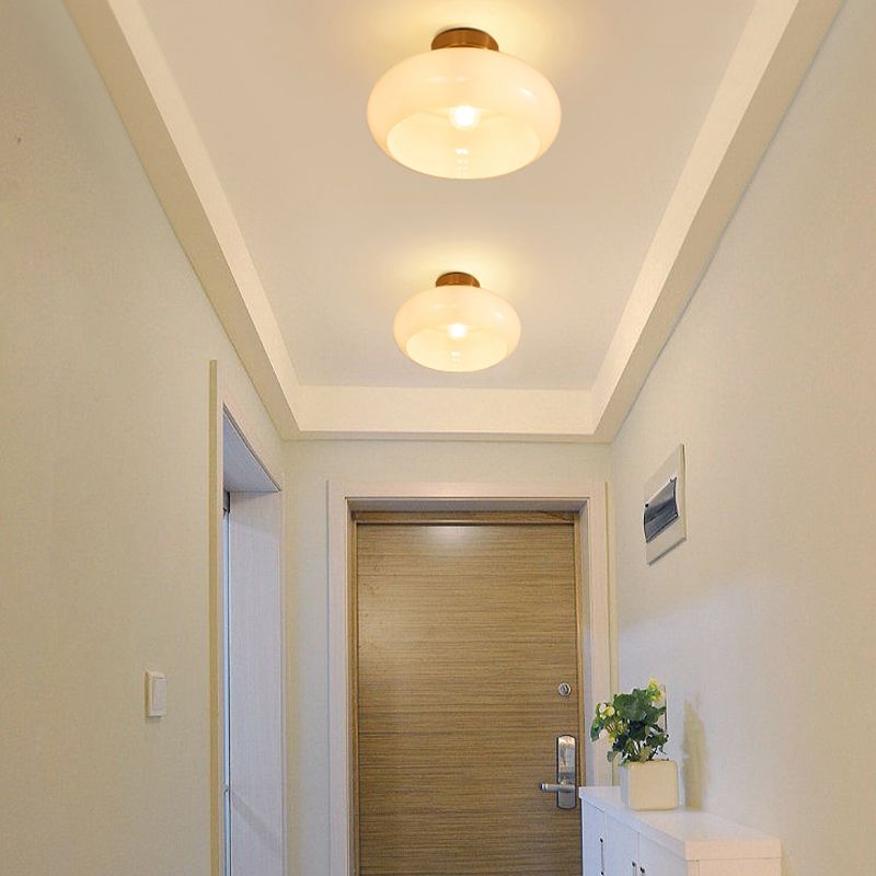 Drum Shape Glass Flush Mount Light Modern Style 1 Light Ceiling Mount Light