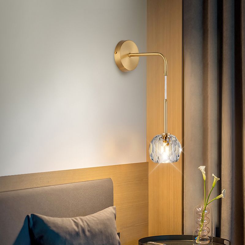 Unique Shade Crystal Wall Sconce Modern Single Light Wall Mount Light Fixture in Brass