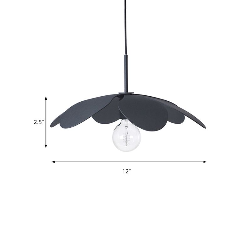 Lampe plafond minimale de 12 "/19,5" de large avec une nuance en métal de fleur 1 luminaire pendentif noir / blanc clair pour le salon