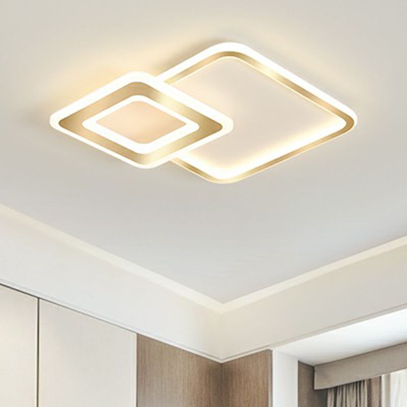 Acrylic Square LED Ceiling Fixture Minimalistic Golden Flush Mount Lighting for Bedroom