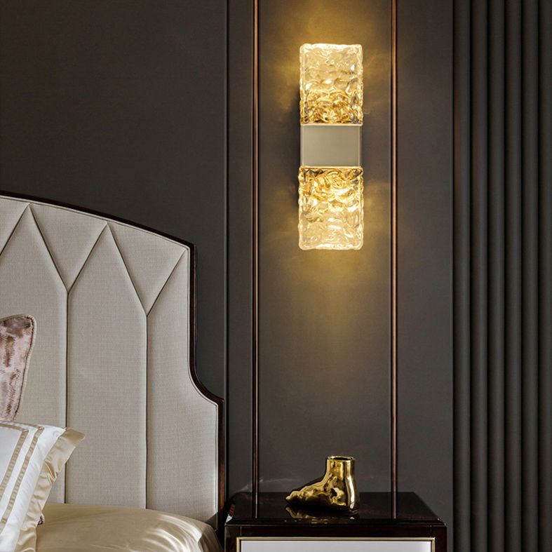 Rectangular Ripple Crystal Indoor Wall Light Postmodern Style Lighting Sconce in Electroplated Gold for Living Room