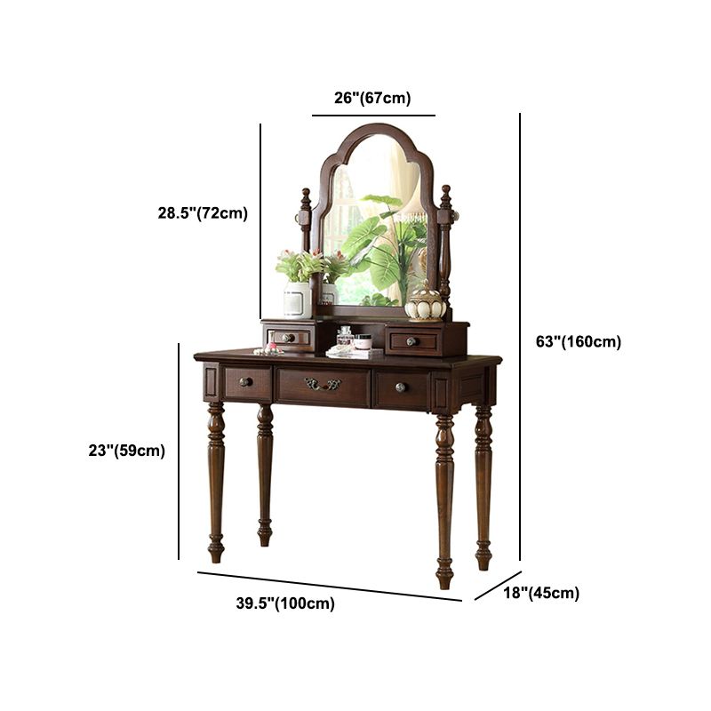 17.7"Wide Wood Makeup Vanity Set with Drawers and Mirror, Brown