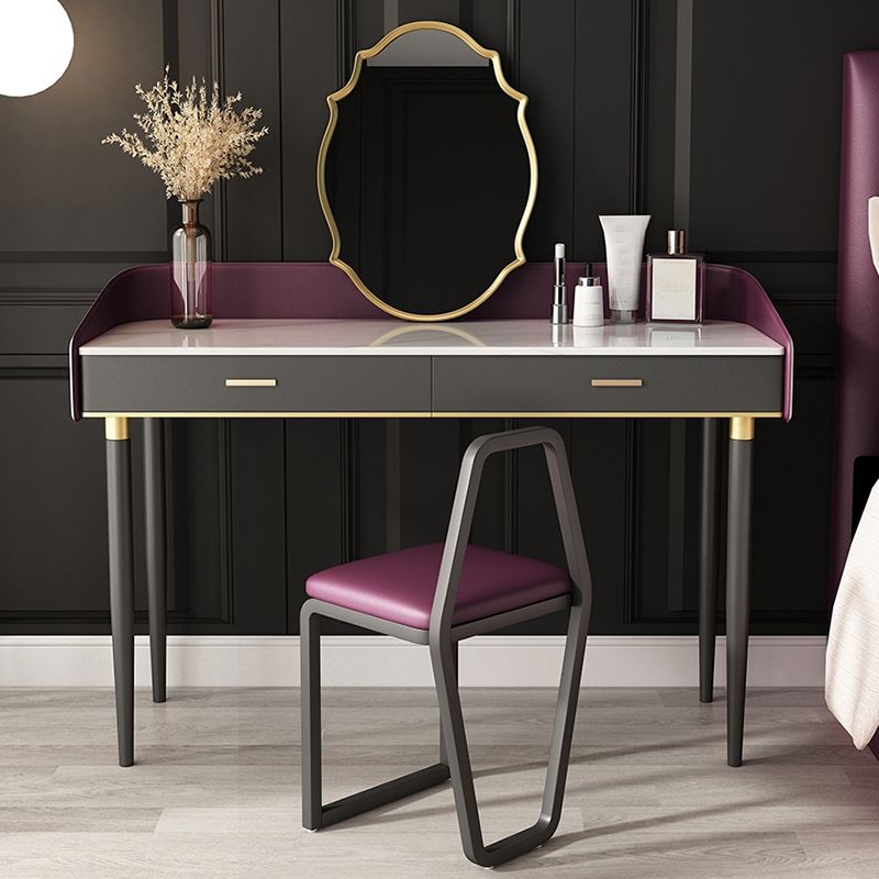 Solid Wood Vanity Luxurious Stone Top Dressing Table in Purple