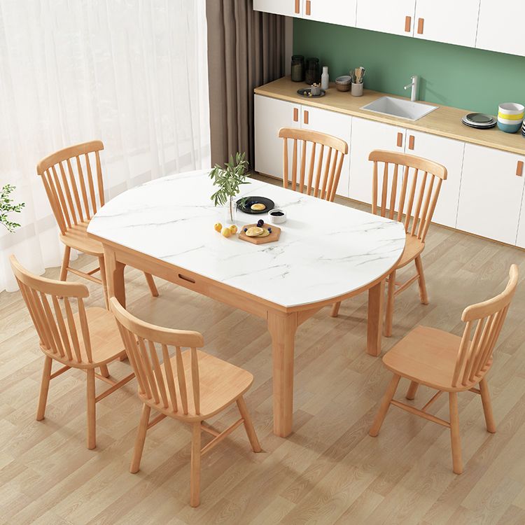 Moderner Stil runder Esstisch Weiß gesinterte Steintisch mit Holzbasis